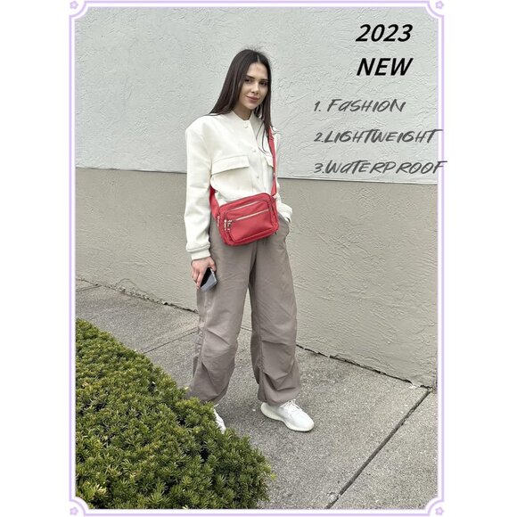 Small Nylon Crossbody Bags for Women Bright Red - Picture 5 of 8